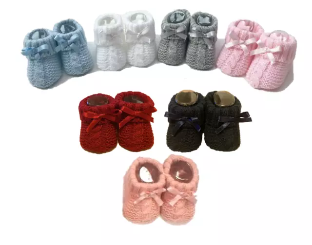 Newborn Baby Boy Girl Bow Knitted Booties Bootees Soft Shoe Gift Idea 0-3 Months