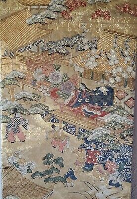 RARE MARU OBI Japanese Kimono Gold Heian Aristocrats Edo Tale of Genji Tapestry