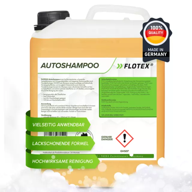 Flotex 5L Autoshampoo Konzentrat + Waschhandschuh, Auto Shampoo Lack Reiniger