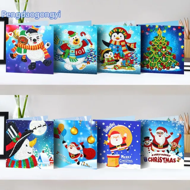 8 X 5D Christmas Greeting Cards Drill Diamond Painting Embroidery DIY Xmas Gift