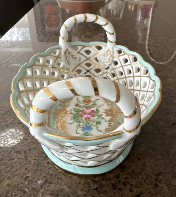 Vintage Roselle OCC & Co Basket Dish Bowl Decorative Staffordshire Bonbon Dish 3