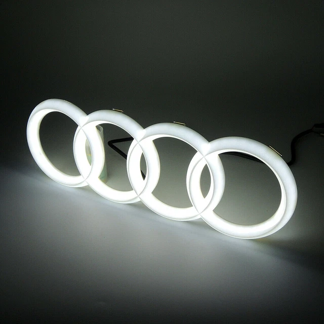 AUDI LED EMBLEM Ringe Logo Front Grill Weiss Beleuchtet 27,3cm X 9