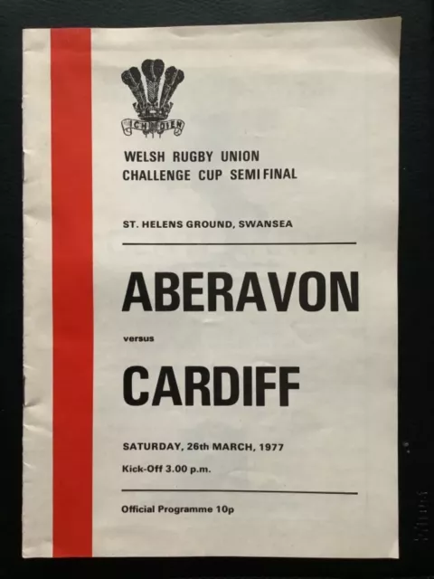 1977 ABERAVON v CARDIFF programme - WRU Cup Semi Final