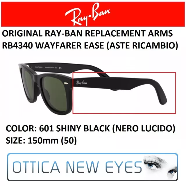 Original Replacement Arms Ray-Ban RB4340 Wayfarer Ease Black Aste Ricambio 150mm