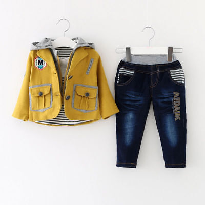 Toddler Boy 3 PC Outfit Set Party Suit Size1-6 Years Jacket+ Top+ Jeans！