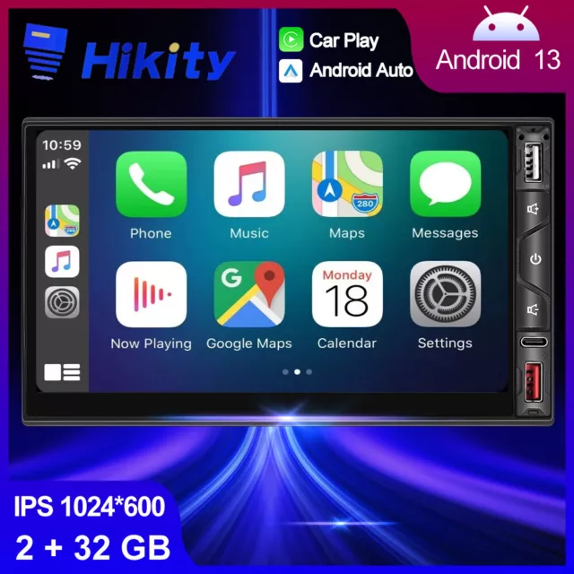 Apple CarPlay 7 Inch Double 2 DIN Android 13 Car Stereo Touch Screen GPS Navi FM