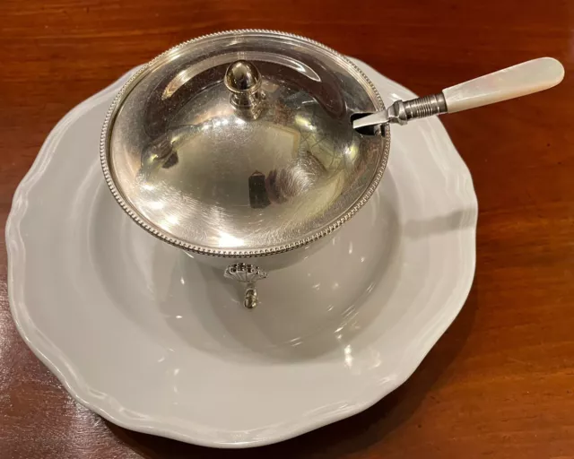 BARKER ELLIS FOOTED LIDDED SILVER SERVER for CHILLED CAVIAR, BUTTER or CHEESE