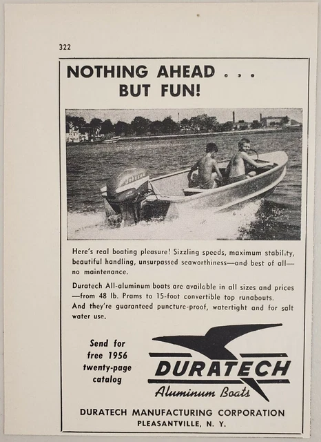 1956 Print Ad Duratech Aluminum Boats, Johnson Outboard Motor Pleasantville,NY