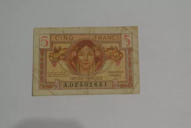 Tresor Francais Territoires Occupe 5 Francs 1947