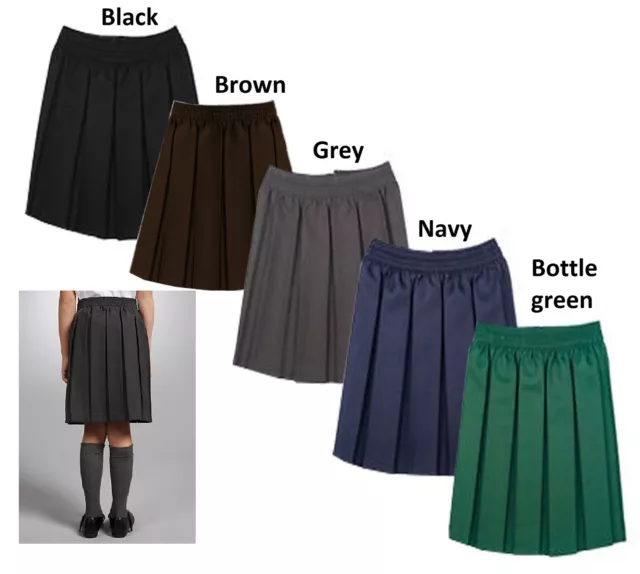 Girls Elasticated All Round School Skirt Kids Uniform Box Pleated