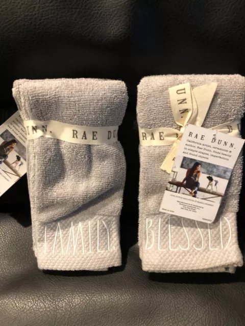 Rae Dunn Fingertip Towels Bath 12x18"  GREY  home & love two  sets $28.99 NEW