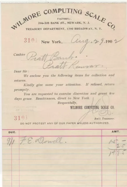 U.S. Wilmore Computing Scale Co. New York 1902 Advise by No.  Invoice Ref 40555
