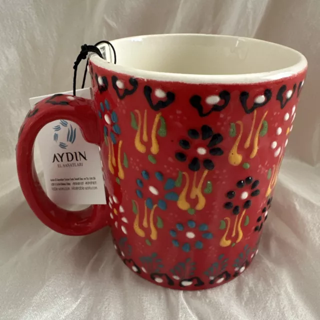 Aydin handmade ceramic mug in Red handpainted in Turkey-NWT