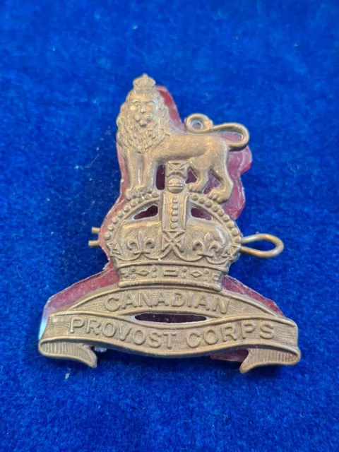 Canadian Provost Corps Cap Badge In Brass On Lugs Kings Crown Genuine