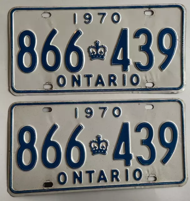 1970 Ontario License Plate PAIR All Original Chevy Ford Dodge Pontiac GTO Buick
