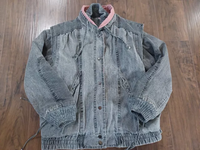 Vtg 1990s Gray Acid Stone Wash Denim Jean Jacket & Vest Womens Medium Reversible