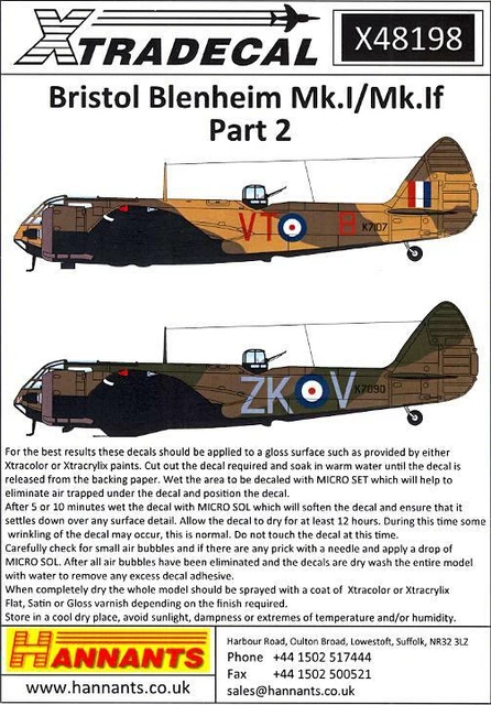 Xtra Decals 1/48 BRISTOL BLENHEIM Mk.I Mk.If British WWII Bomber Part 2
