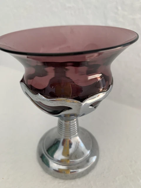 Farber Brothers Set of Four Vintage ￼Amethyst Glass/ Silver Chrome Stems Glasses