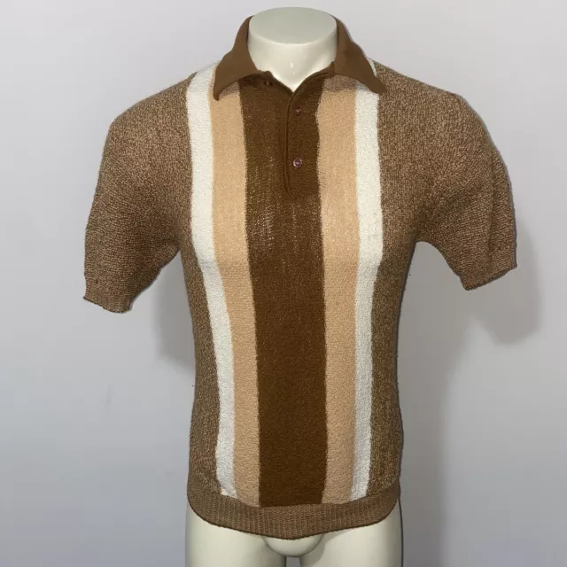 Vtg 50s 60s Sweater Shirt Knit Striped Manhattan Charisma Mod Disco Mens MEDIUM