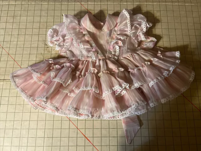 Sz 1 Betty Oden Baby Dress Solid Pink Ruffles Full Skirt Pageant Formal Vintage