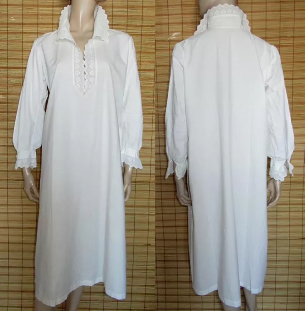 Weisses Nachtkleid - Unterkleid - Spitze - Leinen/Cotton - Antik - Gr. L - Xl