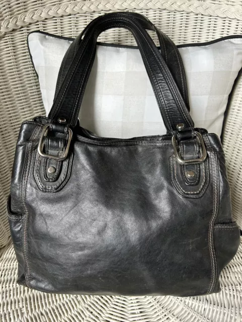 Vintage black leather Fossil bag multi pockets shoulder bag