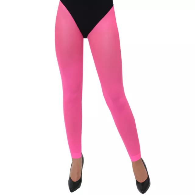 Adults Pink Neon Footless Tights 80S Party Rave Wear It Pink Ladies Fancy Dress