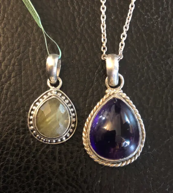 Sterling Silver Necklace Amethyst Labradorite Natural Gems Lot 2pc 15g 925 #3872