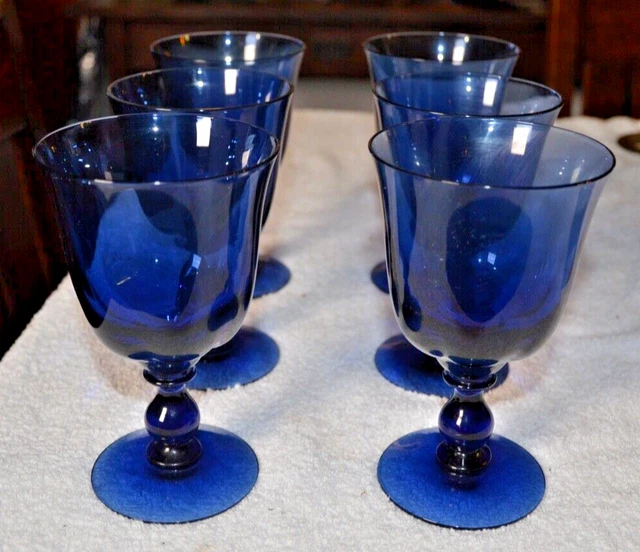 Rare Htf Quantité 6 Canterbury II Bleu Par Tiffin-Franciscan Cobalt Eau Verres