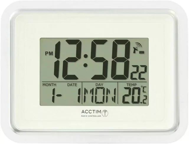 Acctim 74577 Silver Delta Radio Controlled Wall Clock MSF Signal Calendar Temp