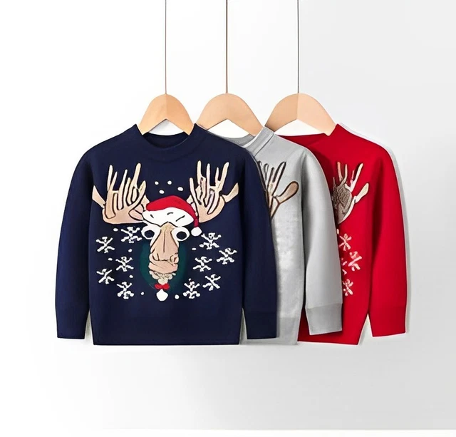 Maglione Natale Inverno Nuovo Bambini Bambini Ragazzi Ragazze Natale Inverno Lavorato a Maglia 3