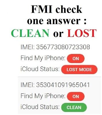 Check FMI Find My Iphone (CLEAN ou LOST) pour iCloud / iPhone / iPad / info imei