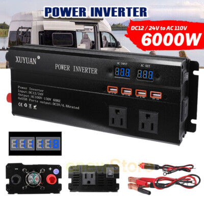Car Power Inverter 4000W 6000W DC 12V to AC 110V Pure Sine Wave Solar Converter