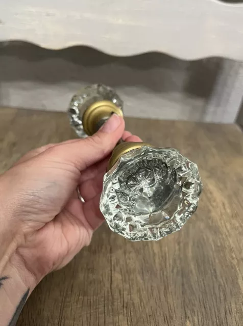 Vintage Glass Door Knob Set Brass and Crystal Farmhouse Rustic Knobs
