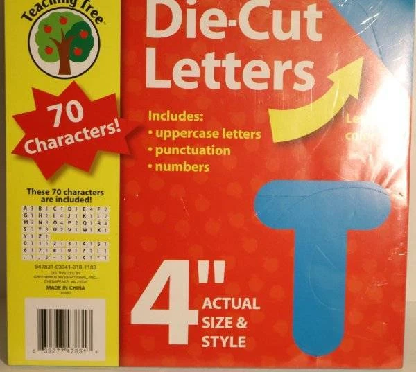 4& DIE CUT Letters Teaching Tree Blue Red 70 characters upper number