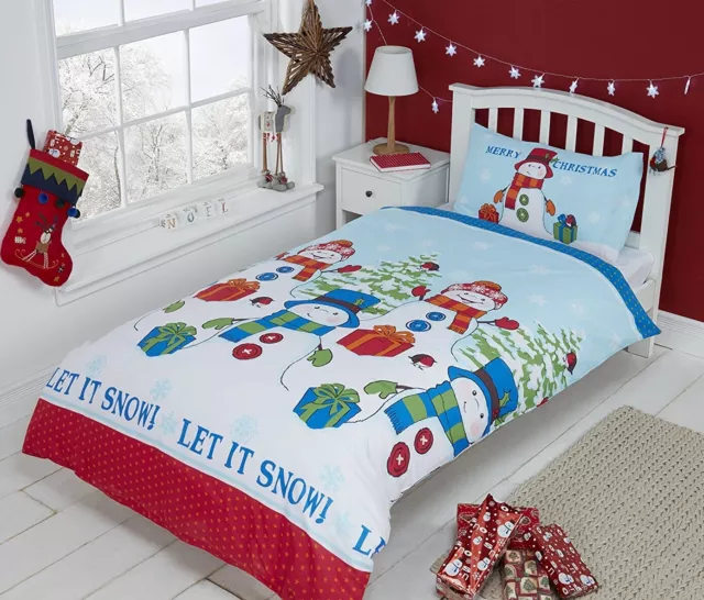 Let It Snow Kinder Schneemann Kleinkind Juniorbett Bettbezug Bettwäschegarnitur