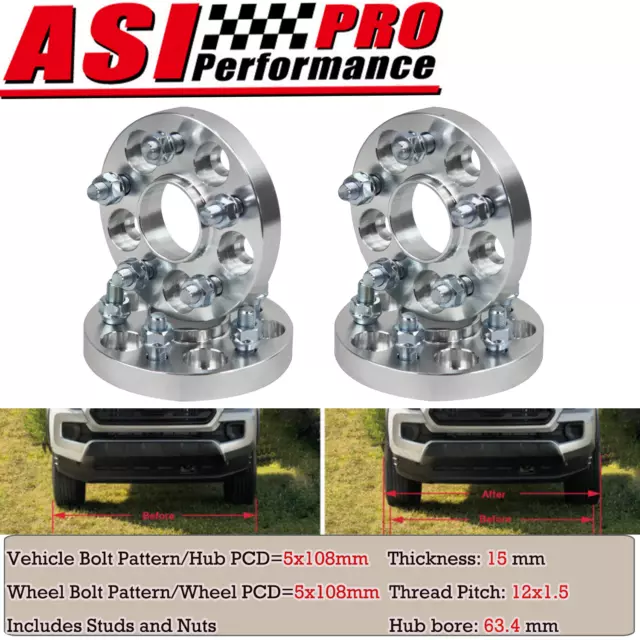 4PCS 5Lugs 15MM Wheel Spacers For FORD/JAGUAR XF/XJ/XE S-TYPE 5x108 M12x1.5 PRO