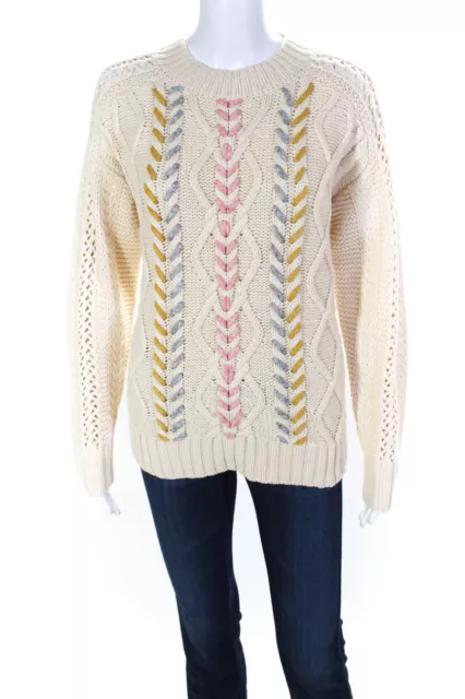 Michael Stars Womens Grace Cable Knit Mock Neck Pullover Sweater Ivory Small