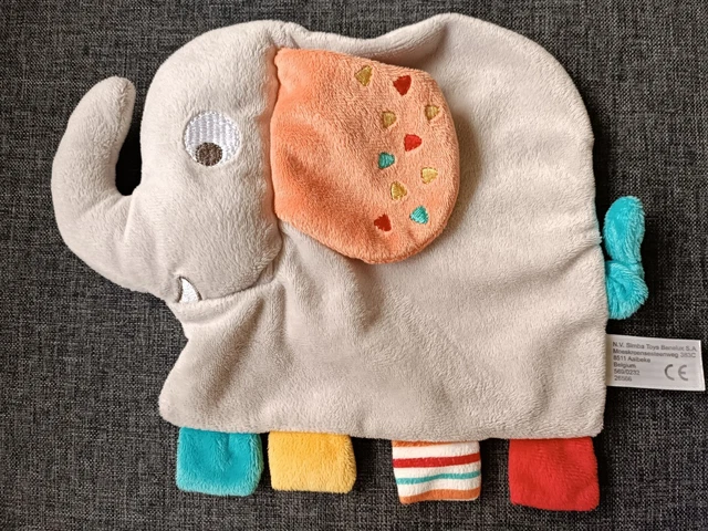 🐘Doudou plat éléphant gris orange bleu Nicotoy Simba Toys