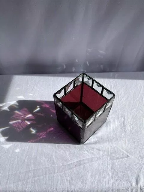 HANDCRAFTED BEVELED Colored Glass Square Tea Light Candle Holder