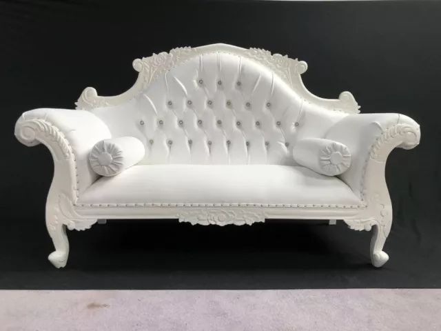 Charles Double Chaise Longue Sofa White Faux Leather Crystals Wedding Salon