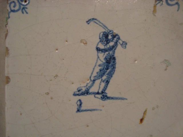 17th century delft handpainted dutch  tile,around 1650 , golf, sport  kolf 3