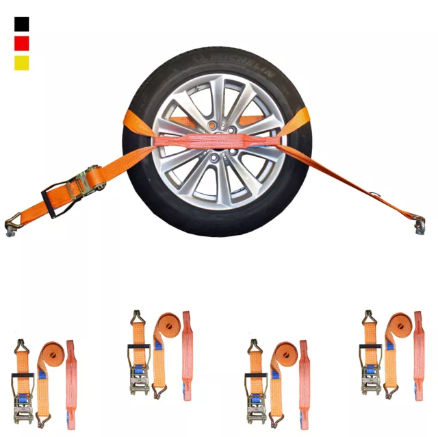 4x Spanngurte Autotransport 50mm Zurrgurt Auto Radsicherung PKW Reifengurt (28)