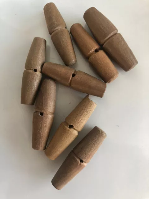 Lote de 8 botones de palanca de madera vintage, madera natural 35 mm un orificio central.