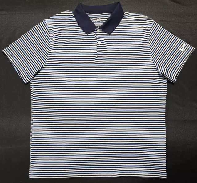 Nike Dri-Fit Victory Golf Polo Blue / White Striped Shirt Men’s Size Large