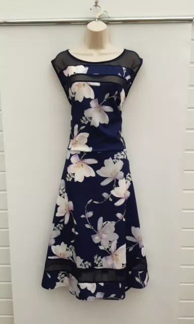 Fit & Flare Tea,Dress,Swing,50S,60S,80S Vintage Look,Blue,Floral,Size 32 Ap,Nwot