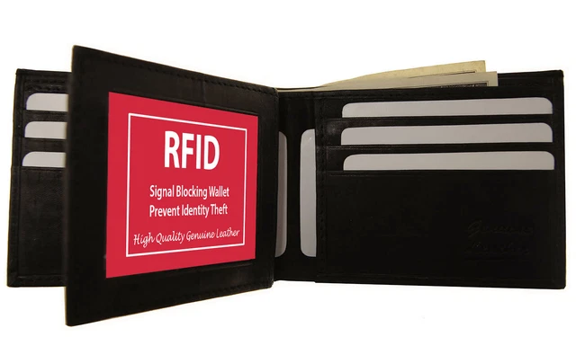 RFID Blocking Mens Leather Bifold Wallet Card ID 12 Credit Center Flap Holder