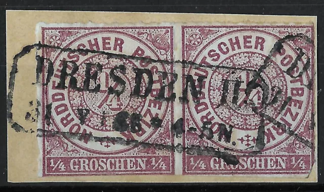 Sachsen 1868 : nachverwend. R2 DRESDEN II auf 2 x NDP MiNr. 1 : SachsenStempel