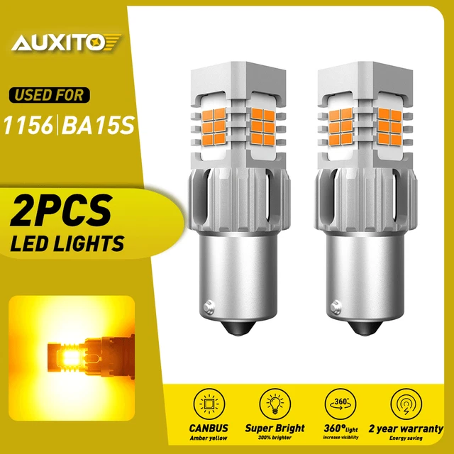 2x Yellow Amber 1156 24-SMD Turn Signal Blinker Side Marker Tail LED Light Bulbs