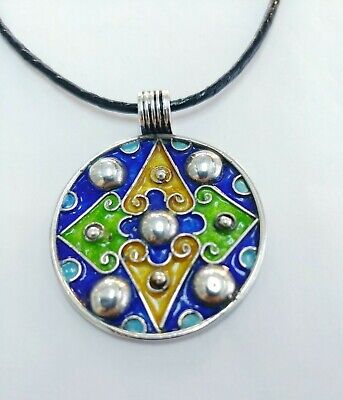 Berber Silver Pendant Morocco And Enamel Glass Cabochon Beads Enameled Necklace